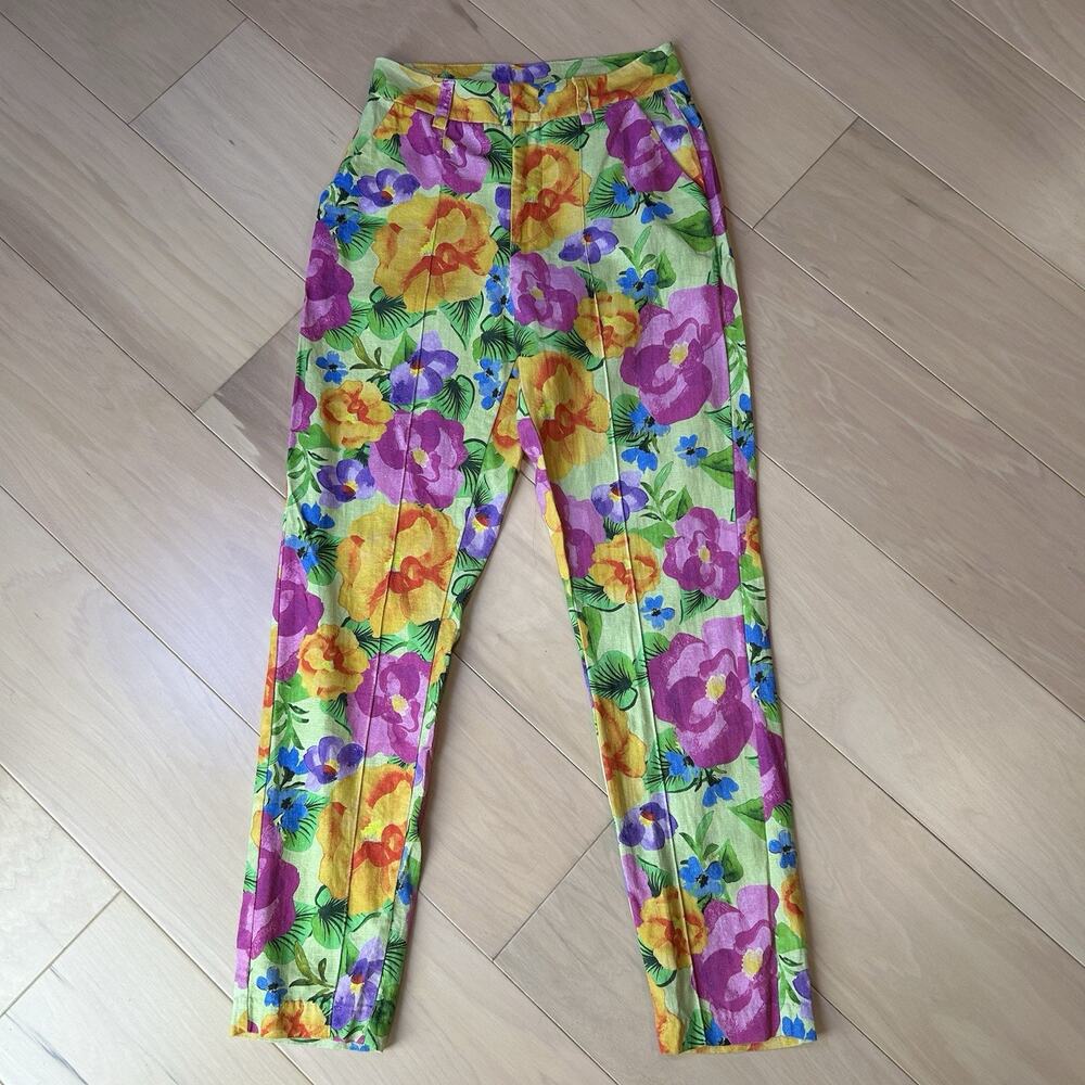 Farm Rio from Brazil Floral Linen Blend Pants Women's 26” Waist
